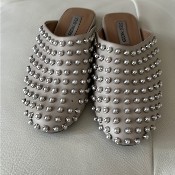Steve Madden Shoes - Steve Madden Glimmer Silver/Pearl Studded Women's Mules  Cream  Size 8